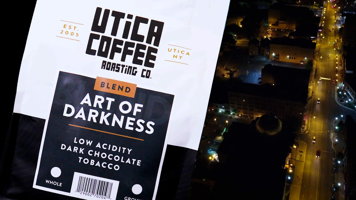 Utica Coffee Roasting Co. The Art Of Darkness | Specialty Dark Roasted Ground Coffee | 16 Oz Reclosable Bag