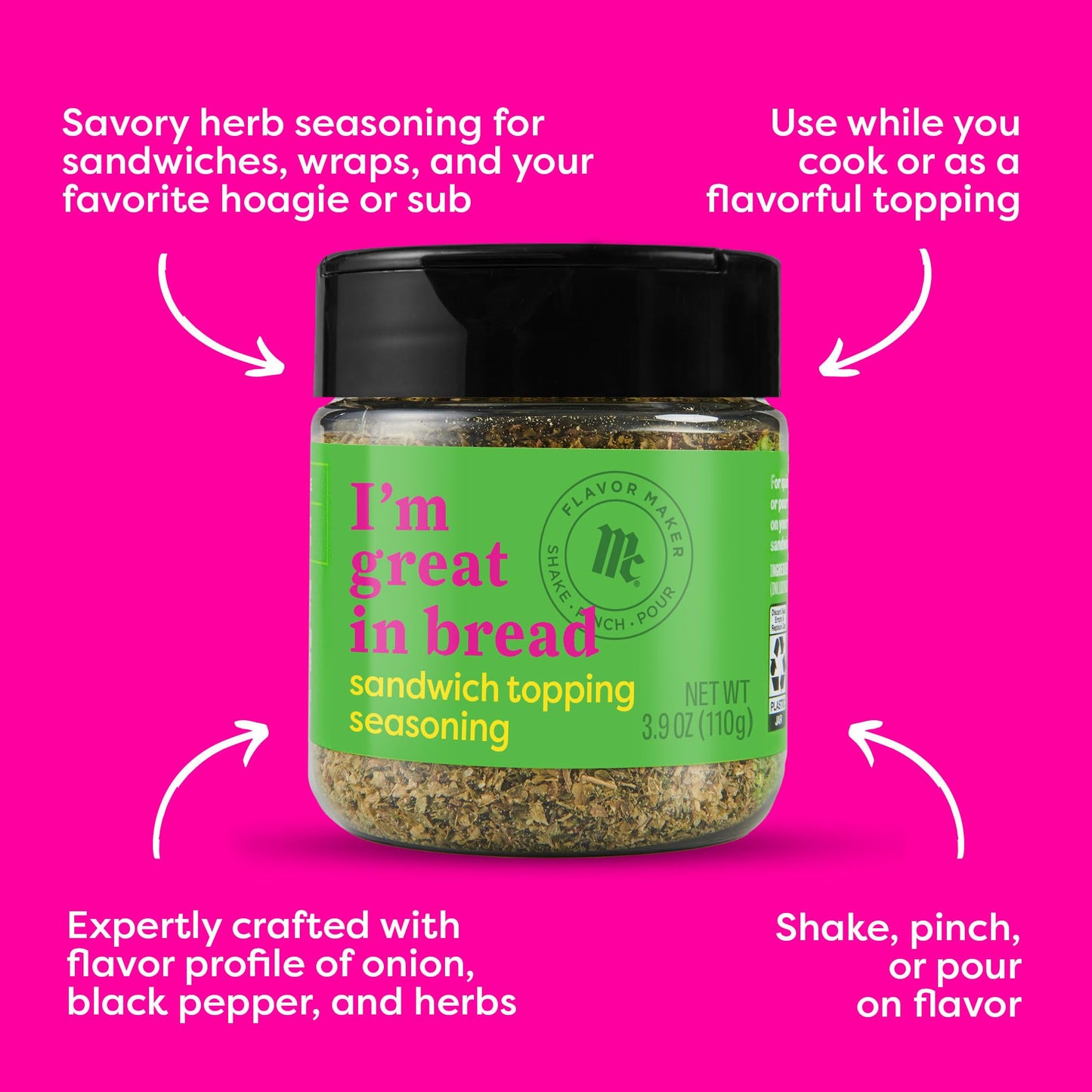 Mccormick Sandwich Topping Seasoning, Flavor Maker, 3.9 Oz