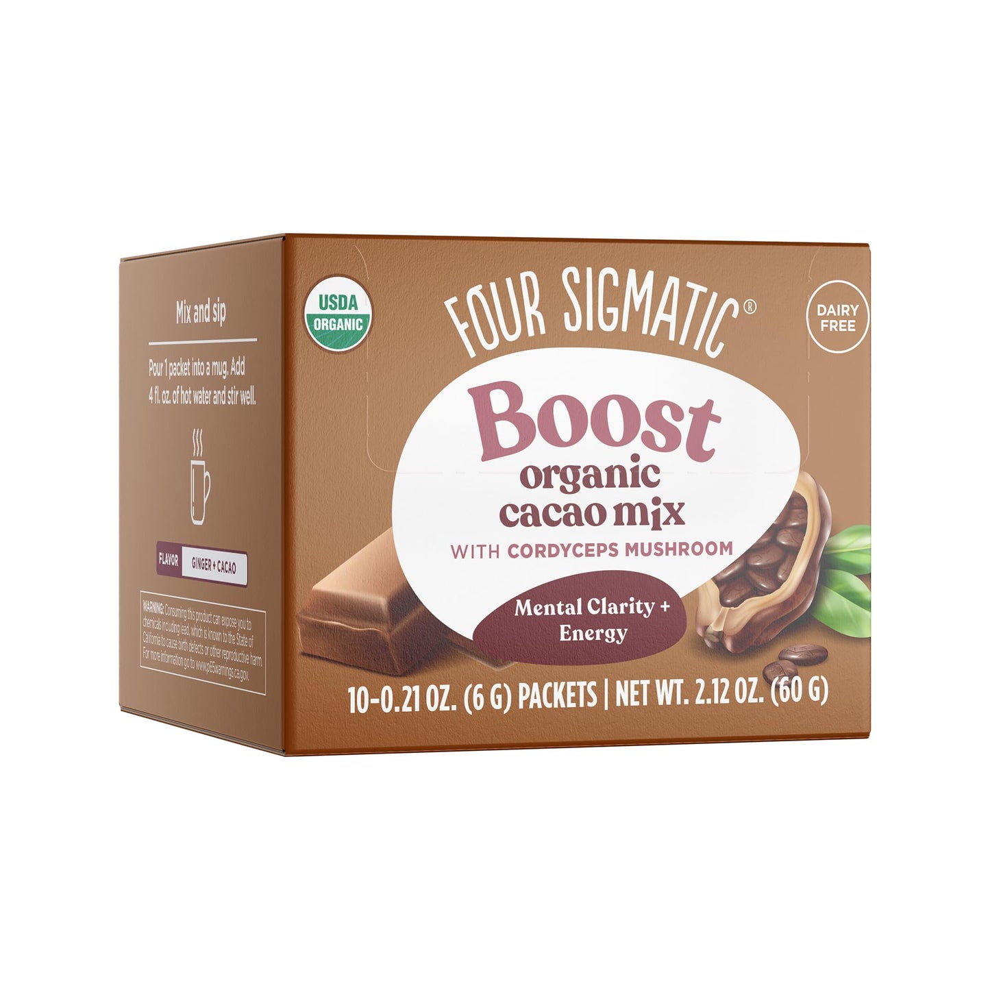 Four Sigmatic Boost Mushroom Cacao | Organic Instant Cacao with Cordyceps & Ginger | Supports Stamina & Energy | Drink it or Bak
