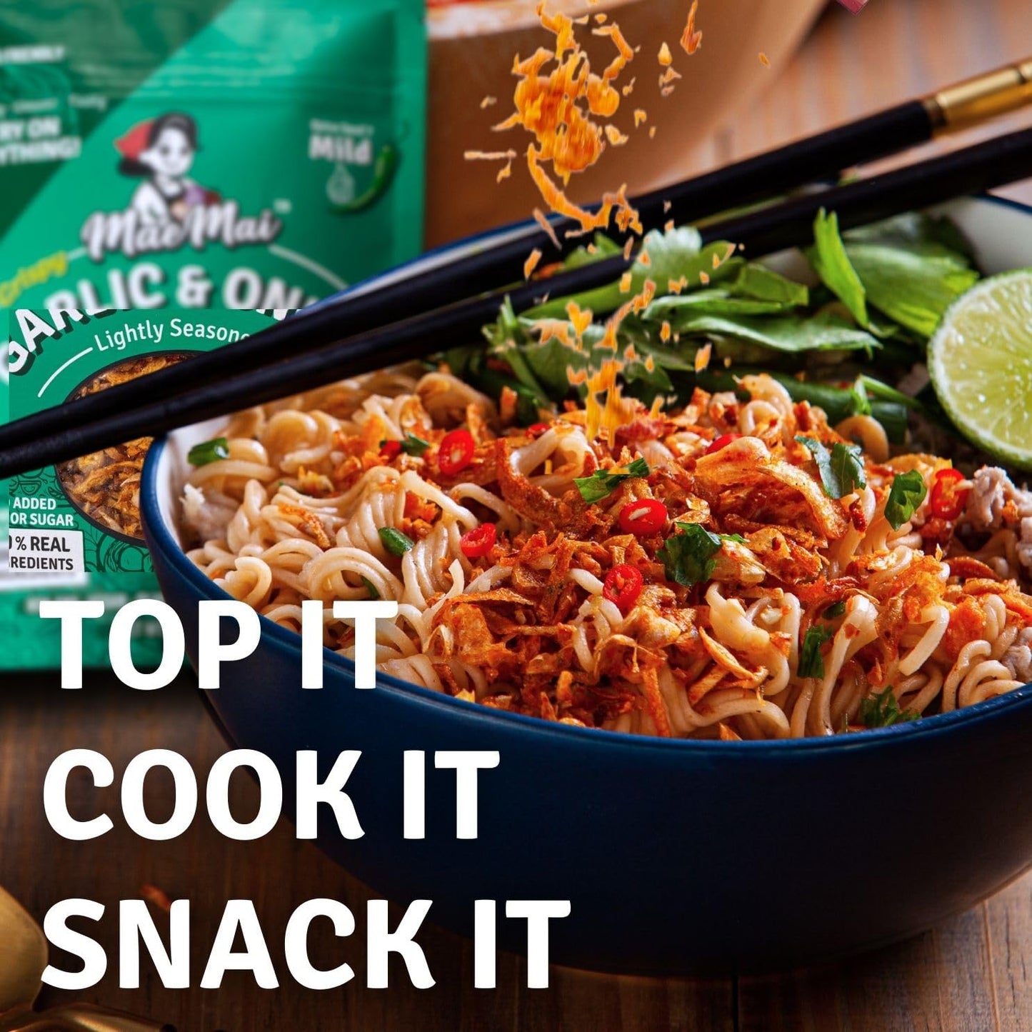MaeMai Chili Crisp (MILD Spice) - enhanced Onion & Garlic Flakes - Crispy All-Purpose Seasoning  Topper | Keto  vegan  gluten-free. Crunchy condiment for ramen add ons  rice seasoning  salads | 3.17 oz (90g)