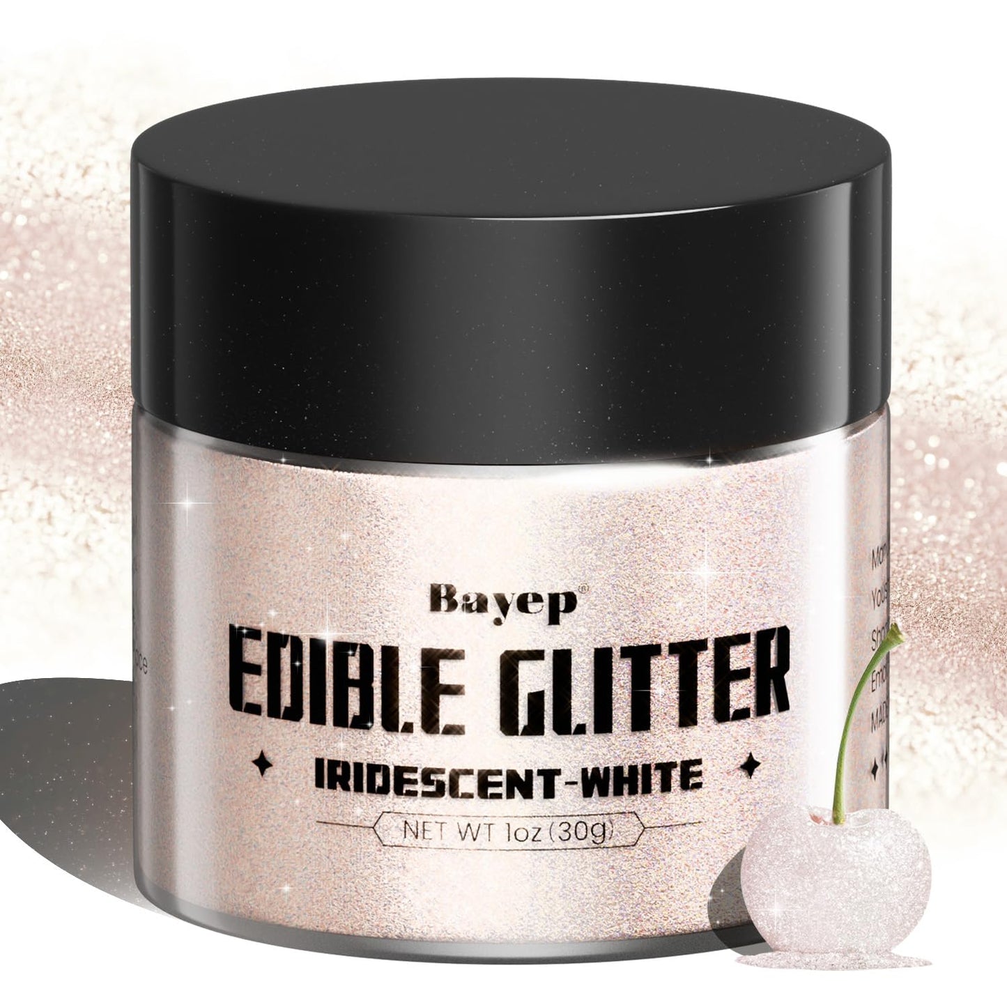 bayep Iridescent-White Edible Glitter for Drinks and Cakes, 30g Luster Dust for Parties and Events