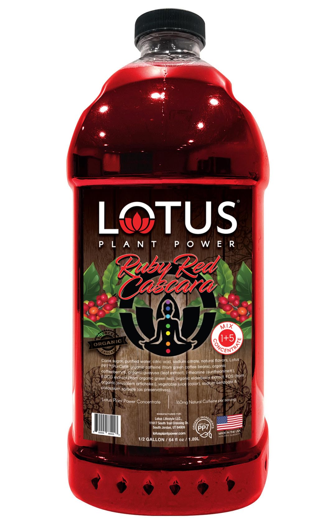 Lotus Plant Power Ruby Red Cascara Energy Drink Concentrate, Natural Caffeine, 64 fl oz, Pure Cane Sugar