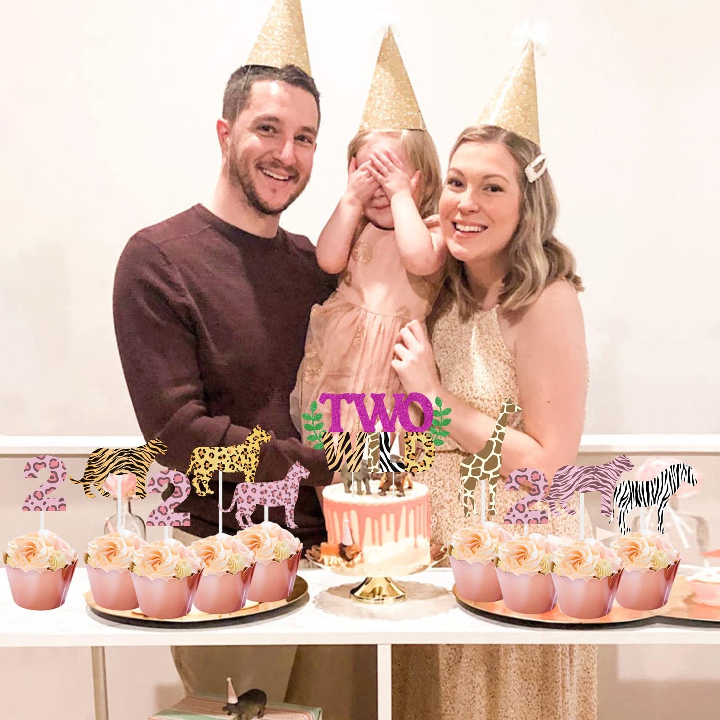 Two Wild Birthday Decorations For Girl - Two Wild Cake Topper, Animal Print Cupcake Toppers, 31 Pcs Jungle Safari Animal Cake De