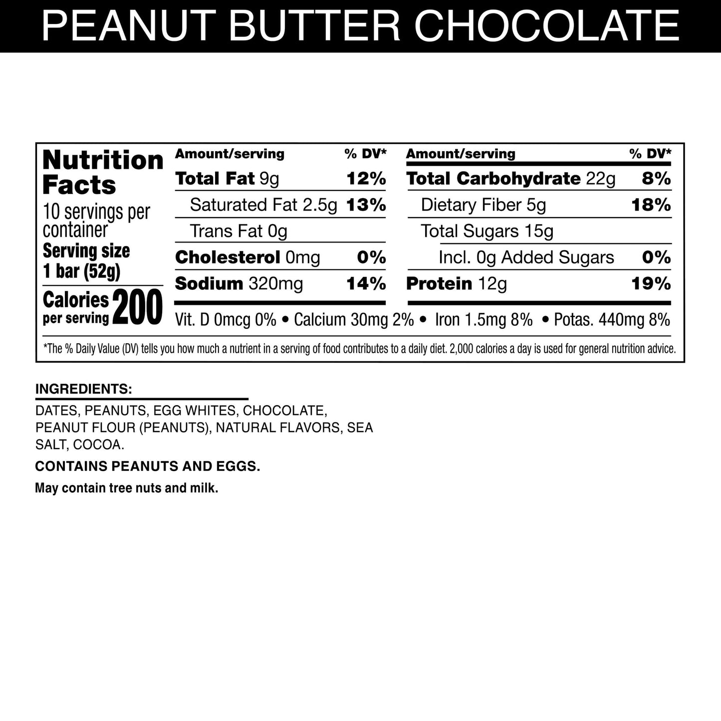 Rxbar Protein Bars, Protein Snack, Snack Bars, Peanut Butter Chocolate, 18.3Oz Box (10 Bars)