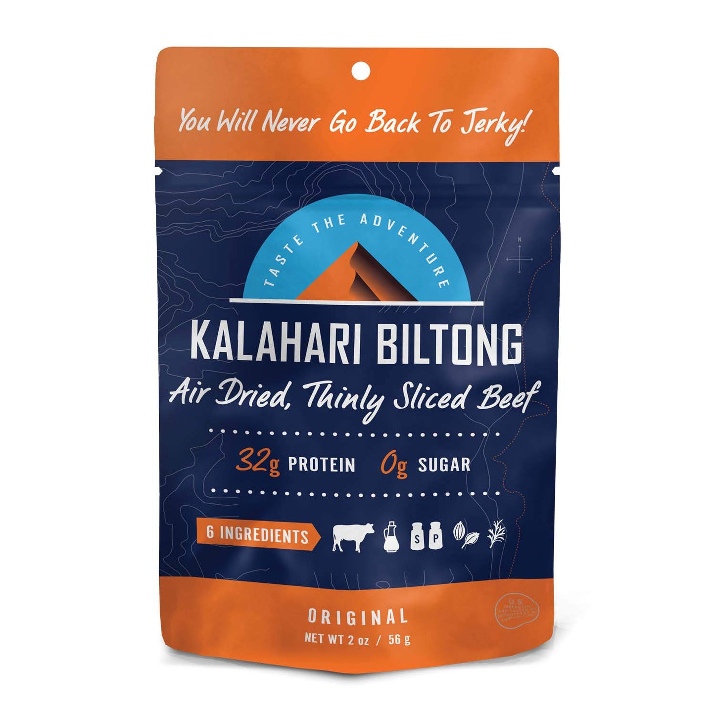 Original Kalahari Biltong, Air-Dried Thinly Sliced Beef, 2Oz (Pack Of 8), Sugar Free, Gluten Free, Keto & Paleo, High Protein Sn