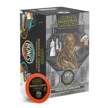 Bones Coffee Company Star Wars Wookiee Cookie, Chocolate Chip Cookie Flavored Coffee Pods, Low Acid Medium Roast Single-Serve Bones Cups For 1.0 & 2.0 Capsule Malt-Inspired Coffee Maker, 12 Count