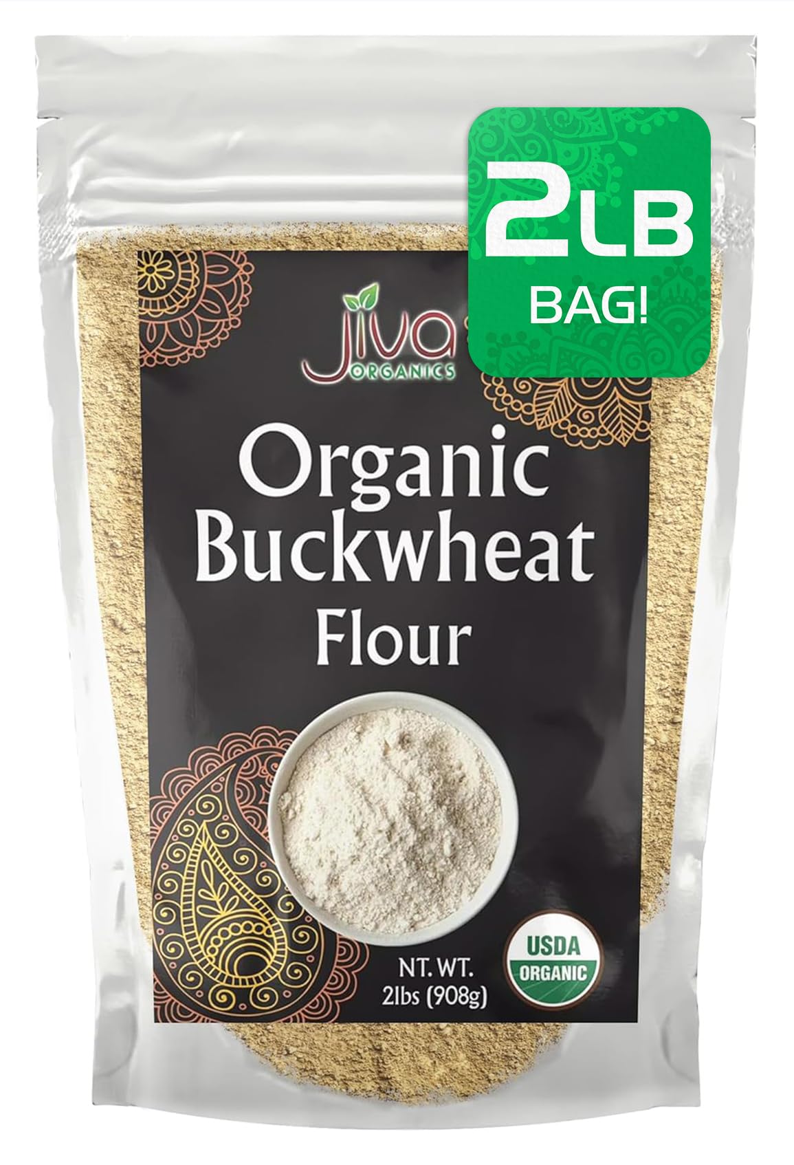Jiva Organics Buckwheat Flour (Dark) 2 Lb Bag - Vegan, Non-Gmo, Kuttu, Earthy Flavor
