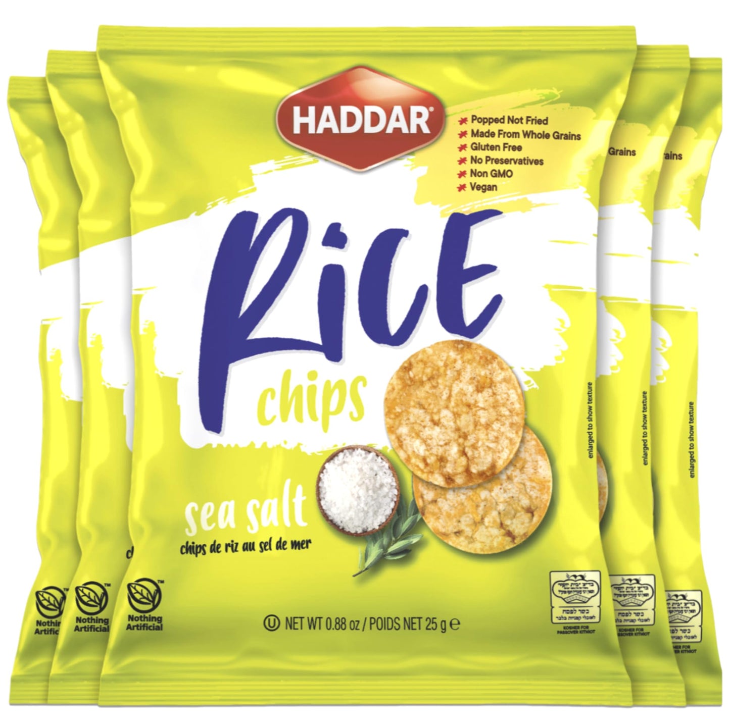 Haddar Multigrain Super Thin Rice Chips with Sea Salt .88oz (5 Pack) | All Natural, Gluten Free, Popped Not Fried, No Preservati