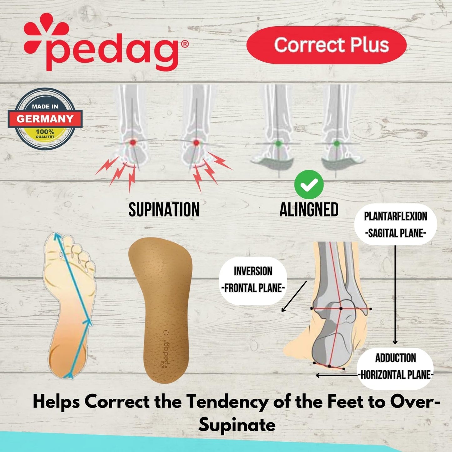 Pedag Correct Plus  German Handmade 3/4 Length Wedge For Oversupinators  Vegetable Tanned Leather Top Rubber Orthotic Footbed  1