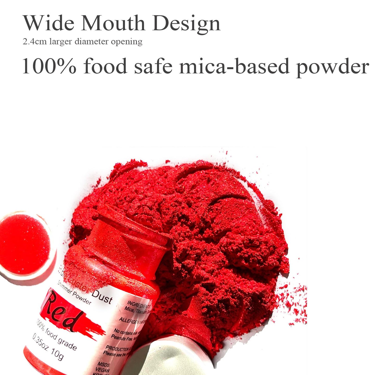 Edible Red Luster Dust For Cake Decorating - 0.35Oz Colaele Gold Shimmering Edible Glitter Dust For Chocolates, Metallic Food Co