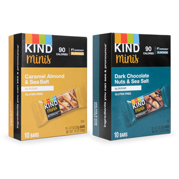 Kind Minis, Variety Pack. Contains 1 Caramel Almond & Sea Salt, And 1 Dark Chocolate Nuts & Sea Salt, Low Calorie, Gluten Free, 