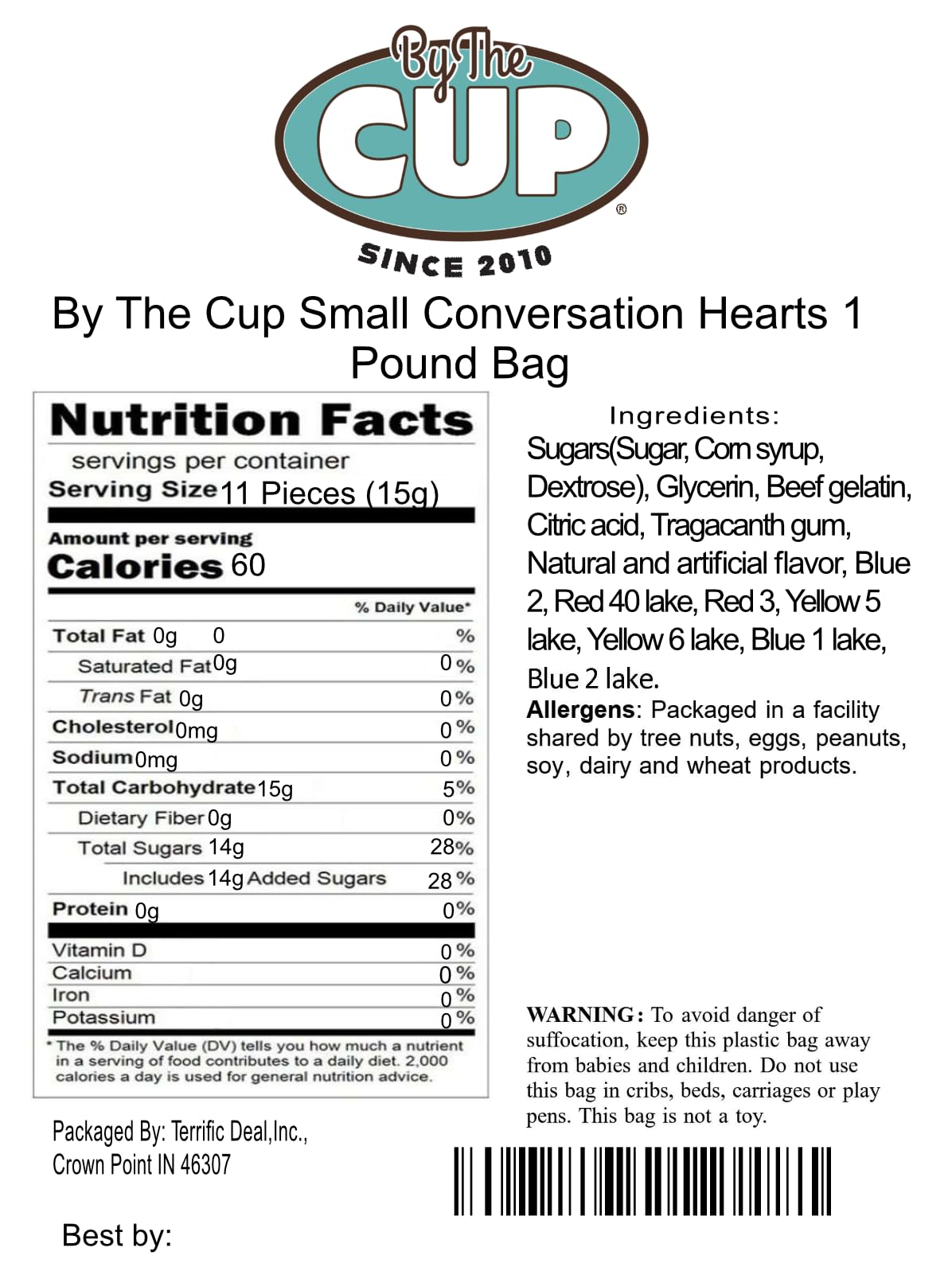 By The Cup Small Candy Conversation Hearts, 1 Lb Bulk Bag