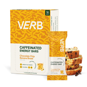 Verb Energy - Caffeinated Energy Bars Chocolate Chip Banana Bread 110-Calorie Energy Snack Bar - Nutrition Bars - Vegan Snacks -