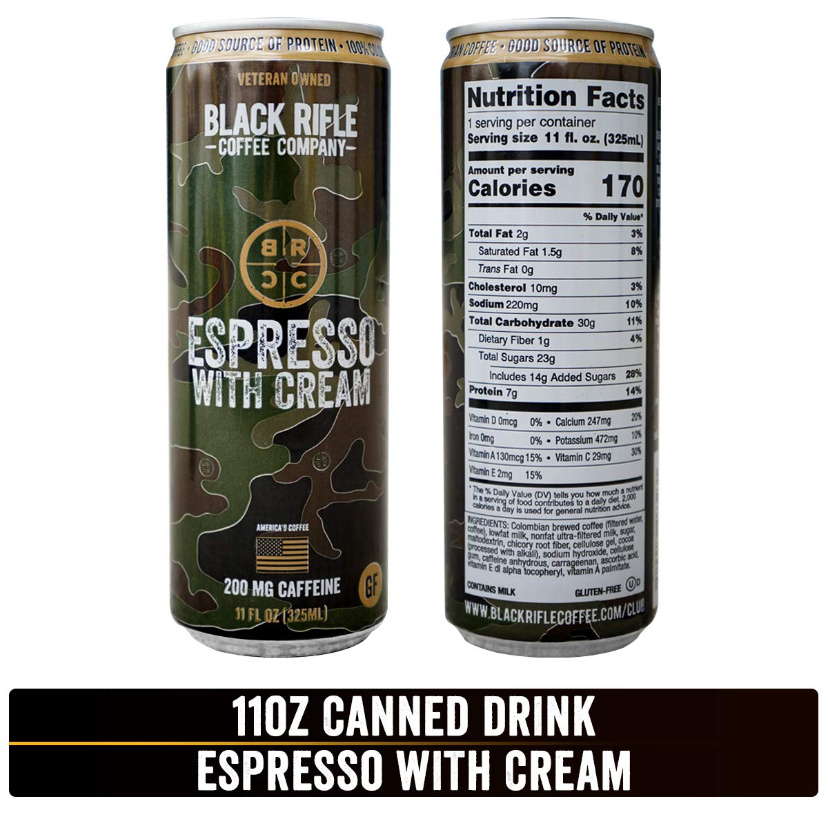 Black   Coffee Ready To Drink Espresso with Cream, 12 Count, 11 Fl Oz, Gluten Free, 200mg Caffeine, Supports Veterans
