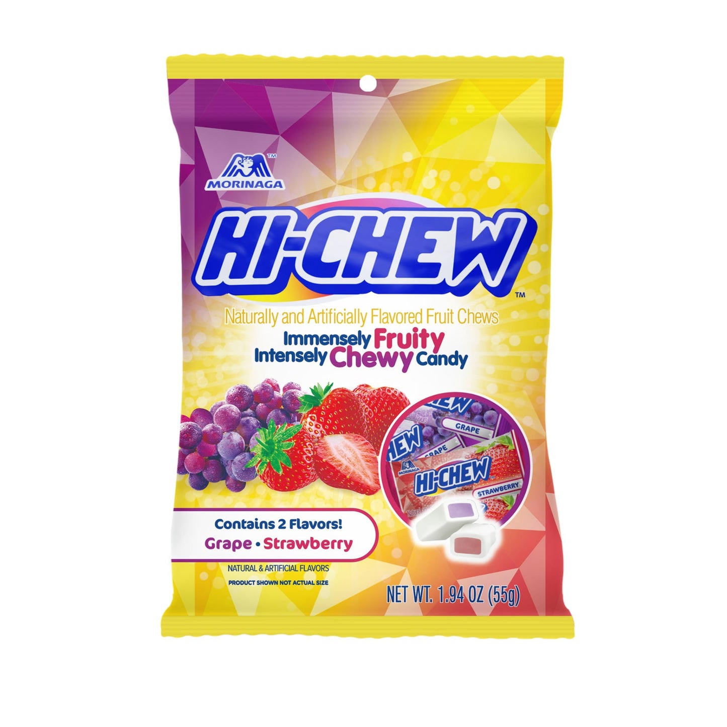 HI-CHEW Grape & Strawberry Mix, Pack of 8 Bags, 1.94oz each - Grape & Strawberry - Unique Fun Soft & Chewy Halloween Candy - Imm