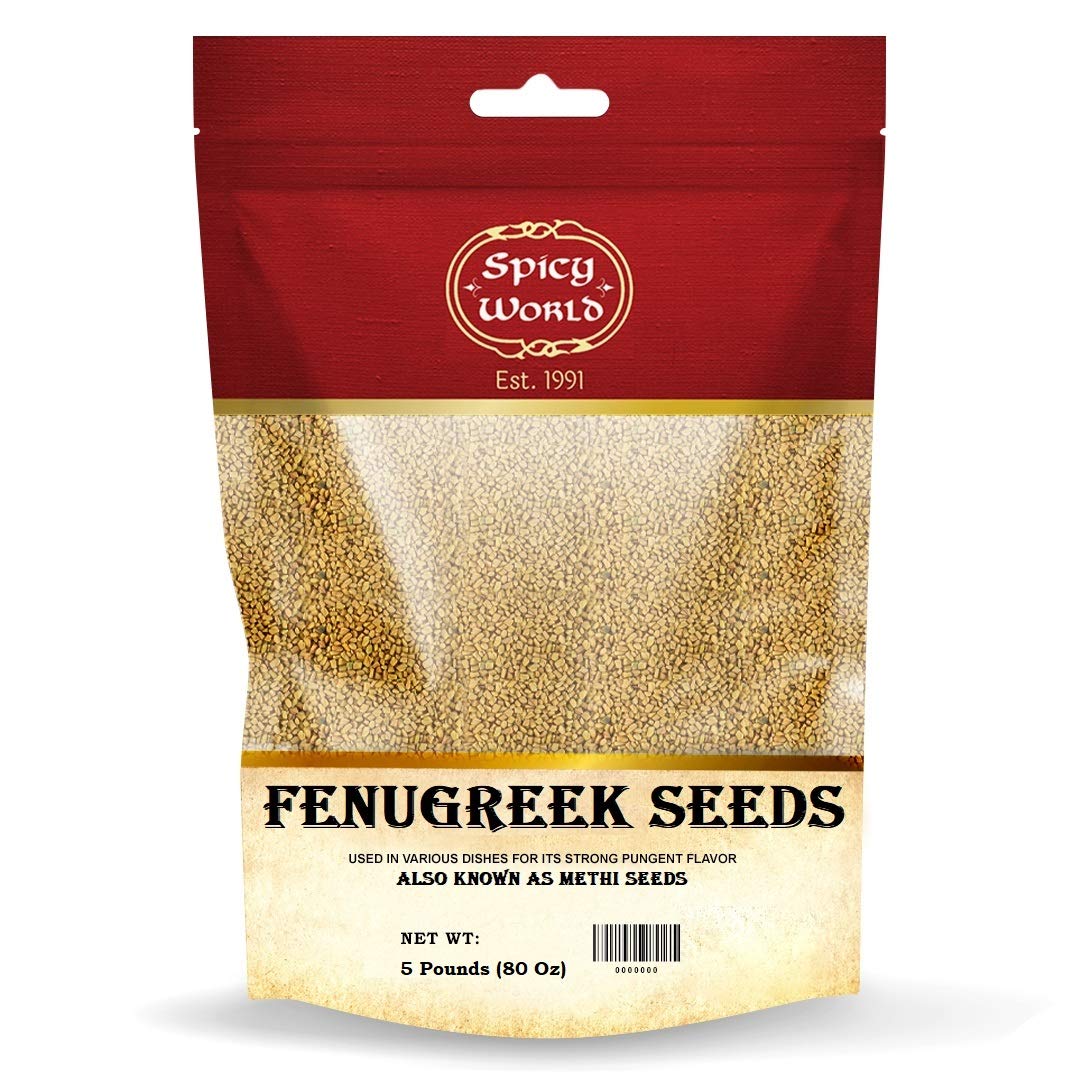 Spicy World Fenugreek Seeds (Methi) 5 Pound Bulk Bag - All Natural & Pure