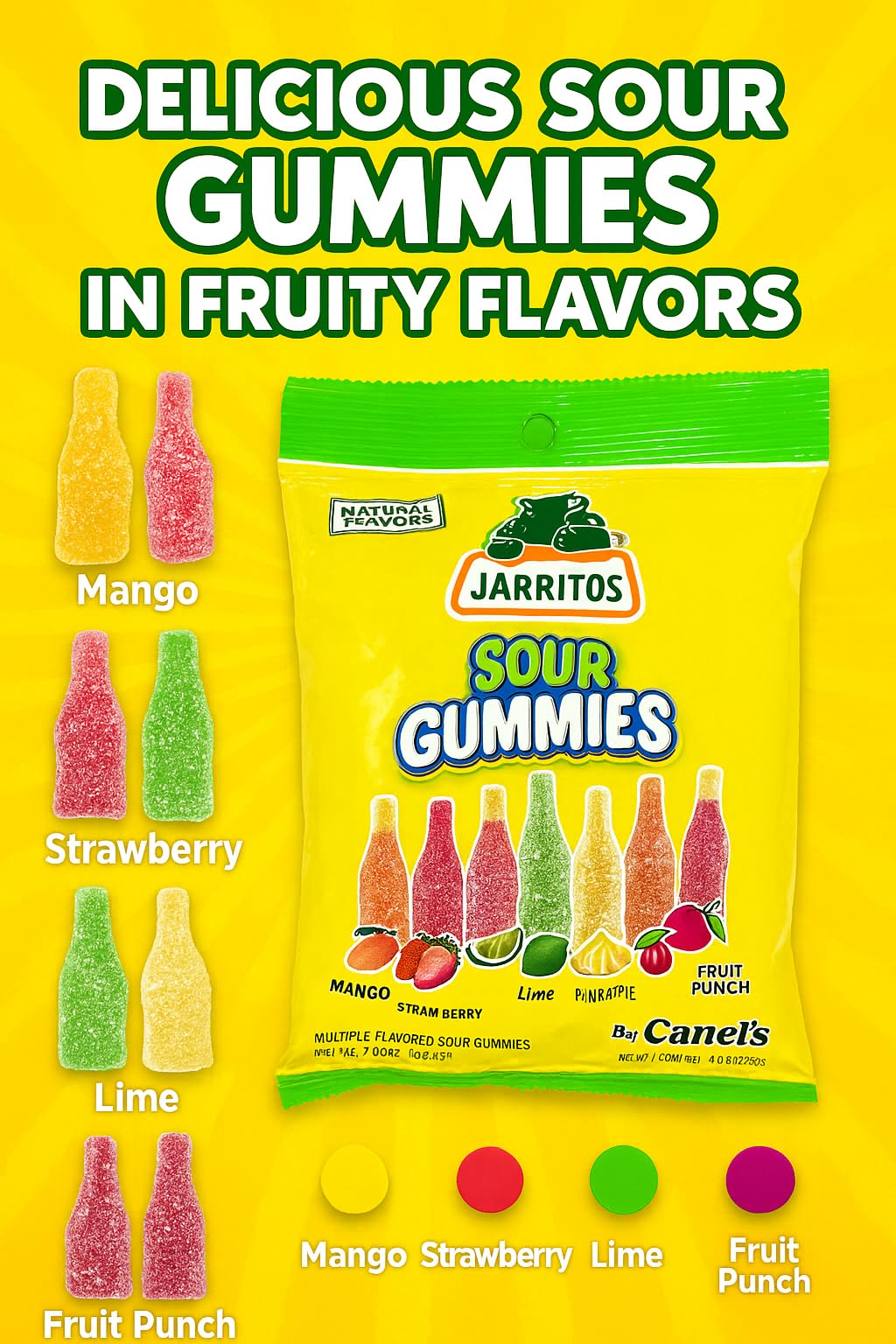 Generic Canels Jarritos Gummies Candy - Vegan Soft & Chewy Soda Bottles - Tamarind, Pineapple, Mango, Lime & Fruit Punch - 8 oz Bag