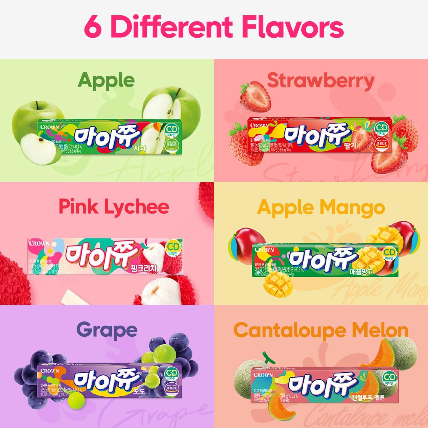 COELO MyChew Soft Chewy Candy Variety Set, 44g x 6 Packs, 6 Fruit Flavors, Gummy   for Sharing, Snack Size