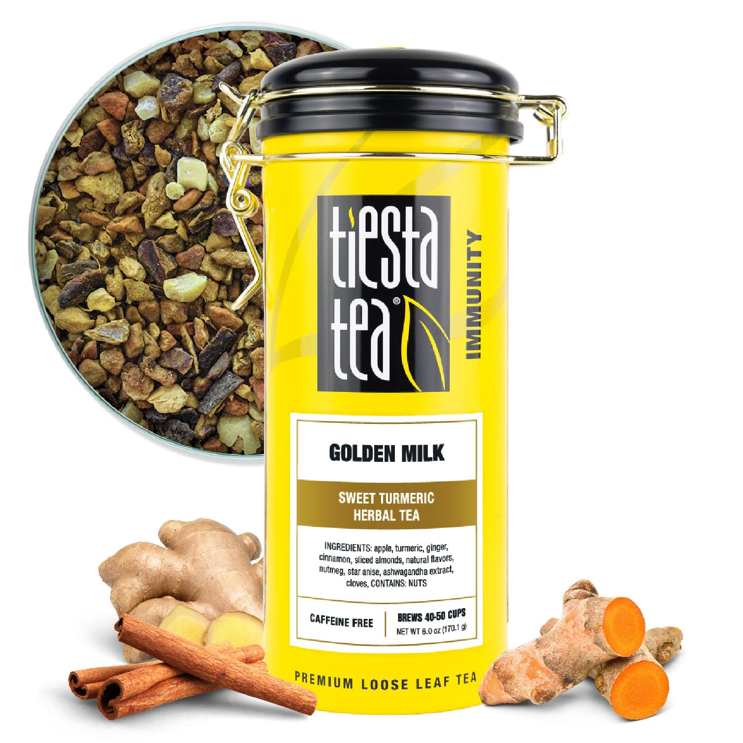 Tiesta Tea Golden Milk Herbal Brew, Non-Caffeinated, 6oz Tin, Makes Hot or Iced, 40-50 Cups