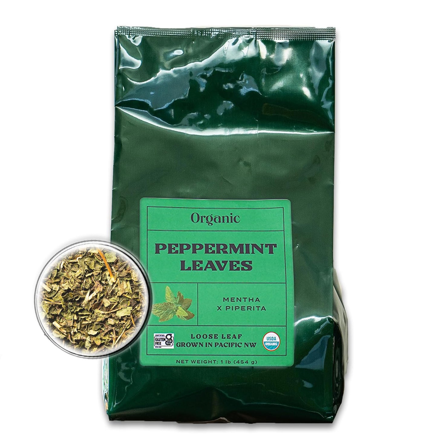Worldwide Botanicals Organic Peppermint Loose Leaf Tea - Caffeine Free, Antioxidant, 1 lb, Pacific Northwest Cultivation