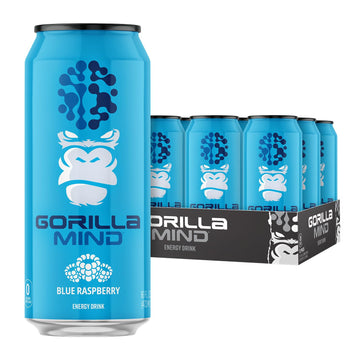 Gorilla Mind Energy Drink | Unmatched Energy  Amplified Focus | N-Acetyl-L-Tyrosine  Alpha-GPC  200mg Caffeine  Uridine  Saffron | 0 Sugar Or Artificial Colors | 16oz  12-Pack (Blue Raspberry)
