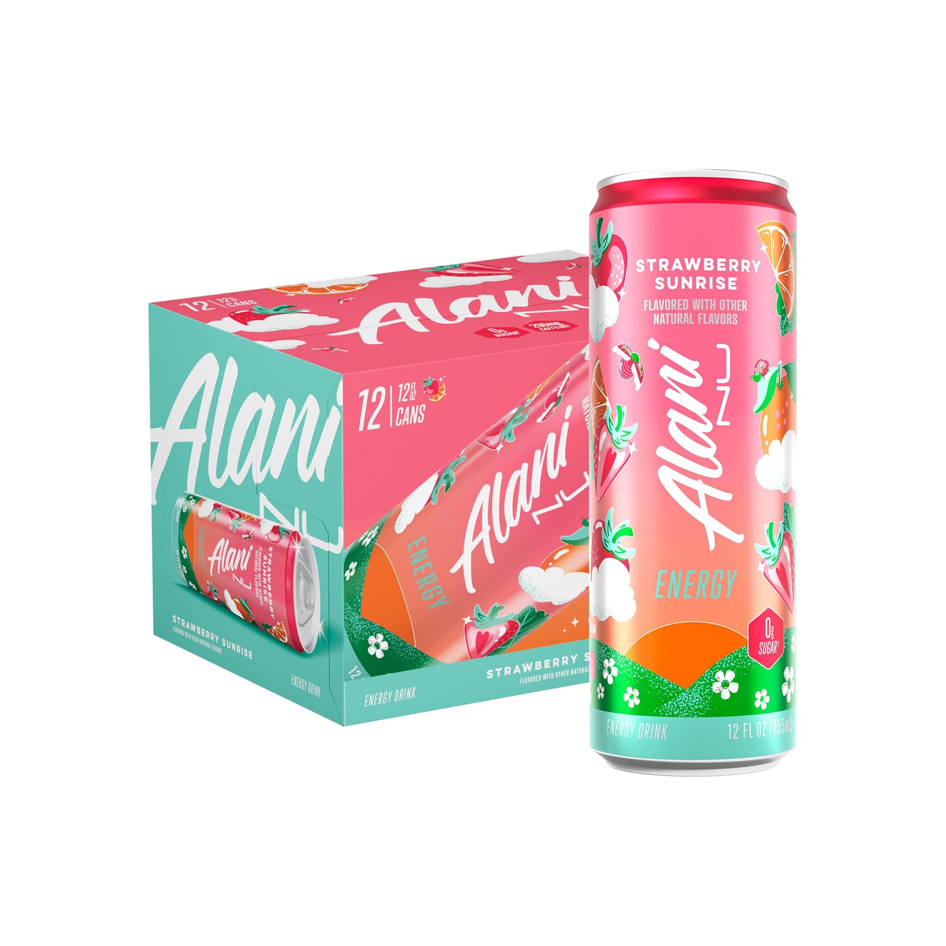Alani Nu Strawberry Sunrise Sugar Free  Low Calorie Energy Drinks  200Mg Energy Blend  Biotin B Vitamins  Zero Sugar  10 Calories  12 Fl Oz Cans  12 Pack