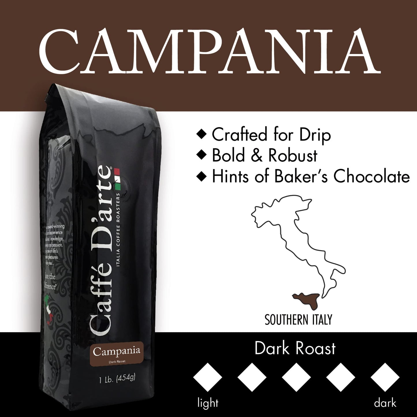 Caffe Darte Campania Whole Bean Coffee, 1 Pound, Pack Of 2