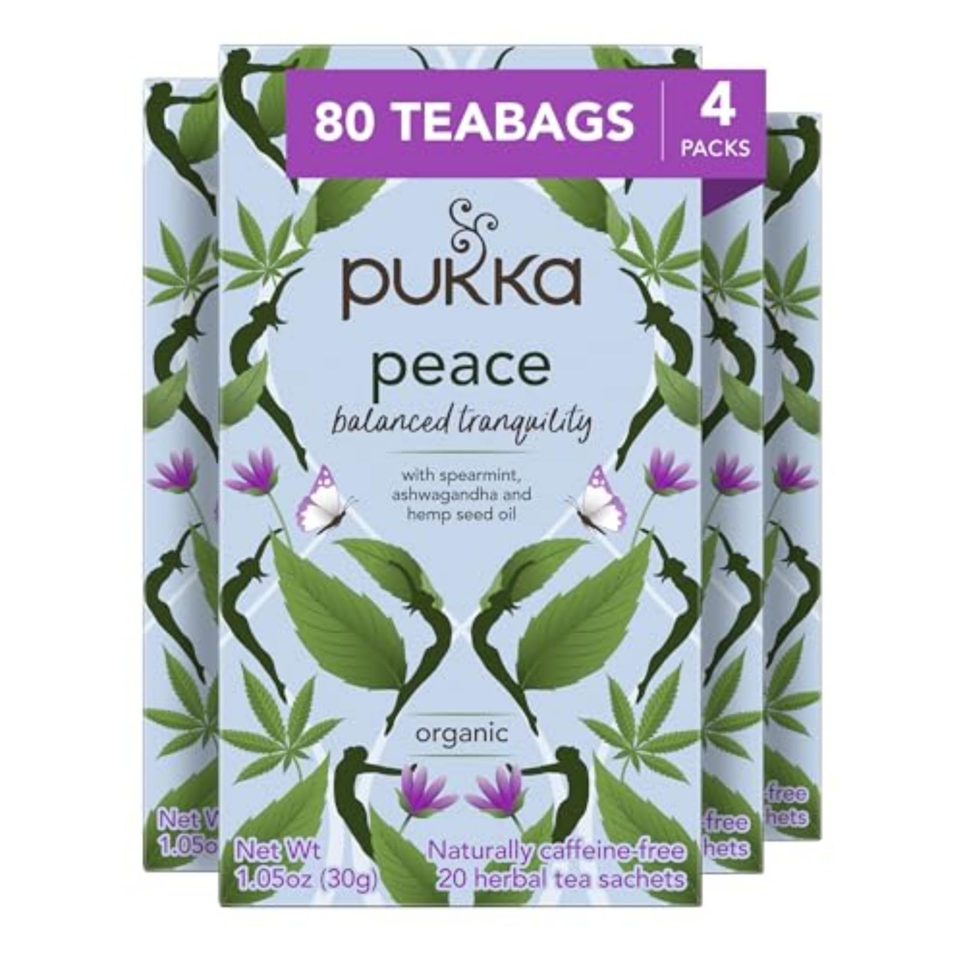 Pukka Organic Herbal Tea Bags with Spearmint, Ashwagandha & Hemp Seed Oil, Caffeine Free, 80 Total Bags (4 Pack)