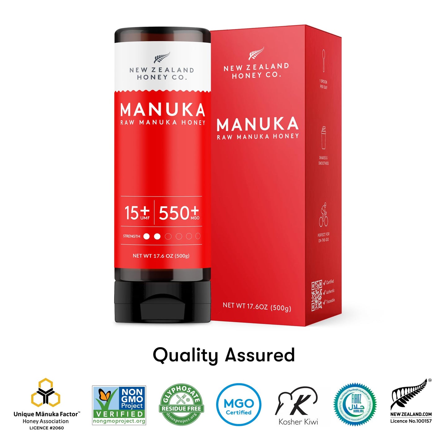 New Zealand Honey Co. Manuka Honey UMF 15+ | 500g | 17.6oz | MGO 550+ | Premium Quality Natural Sweetener