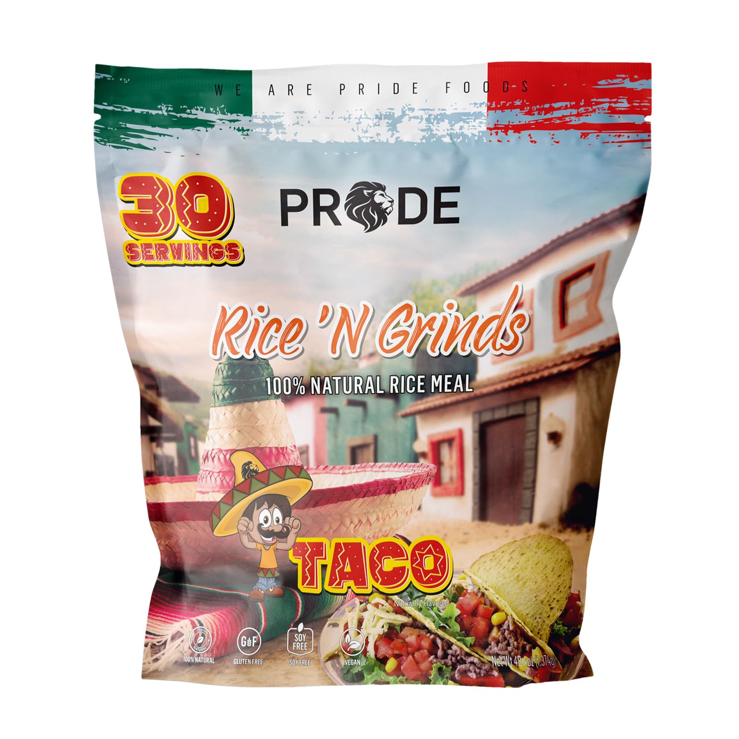 Pride Foods Rice N Grinds Hot Cereal - Gluten-Free, Vegan, 48.4 oz, 30 Servings, Taco Flavor