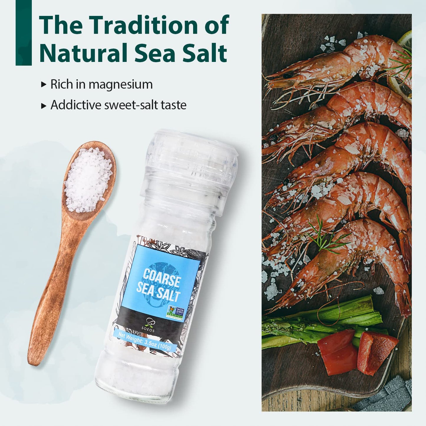 Soeos Black Peppercorns + White Sea Salt + Rainbow Peppercorns + Pink Salt, 10.6oz (300.50g), Salt and Pepper Set, Spice Grinder