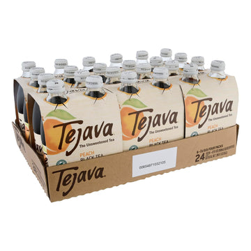 Tejava Peach Black Iced Tea, 24 Pack, 12Oz Glass Bottles, Unsweetened, Non-Gmo, Kosher, No Sugar Or Sweeteners, No Calories, No