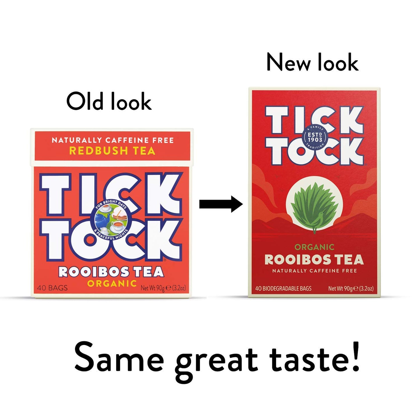 Tick Tock Organic Rooibos Tea Bags, Original, 40 Count, Pack of 1, Model 415315
