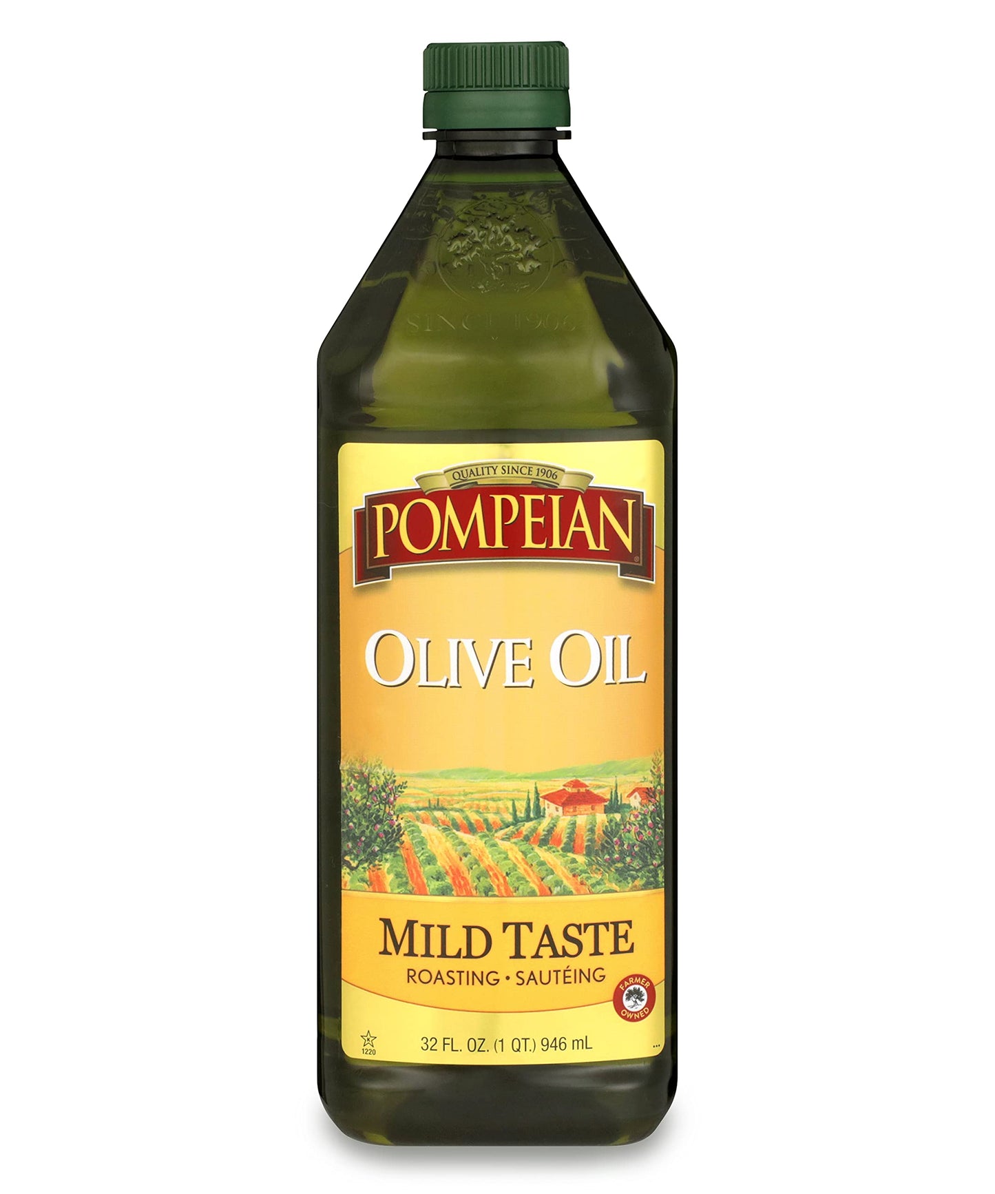 Pompeian Mild Taste Olive Oil, Perfect For Roasting & Sauteing, Naturally Gluten Free, Non-Allergenic, Non-Gmo, 32 Fl. Oz.