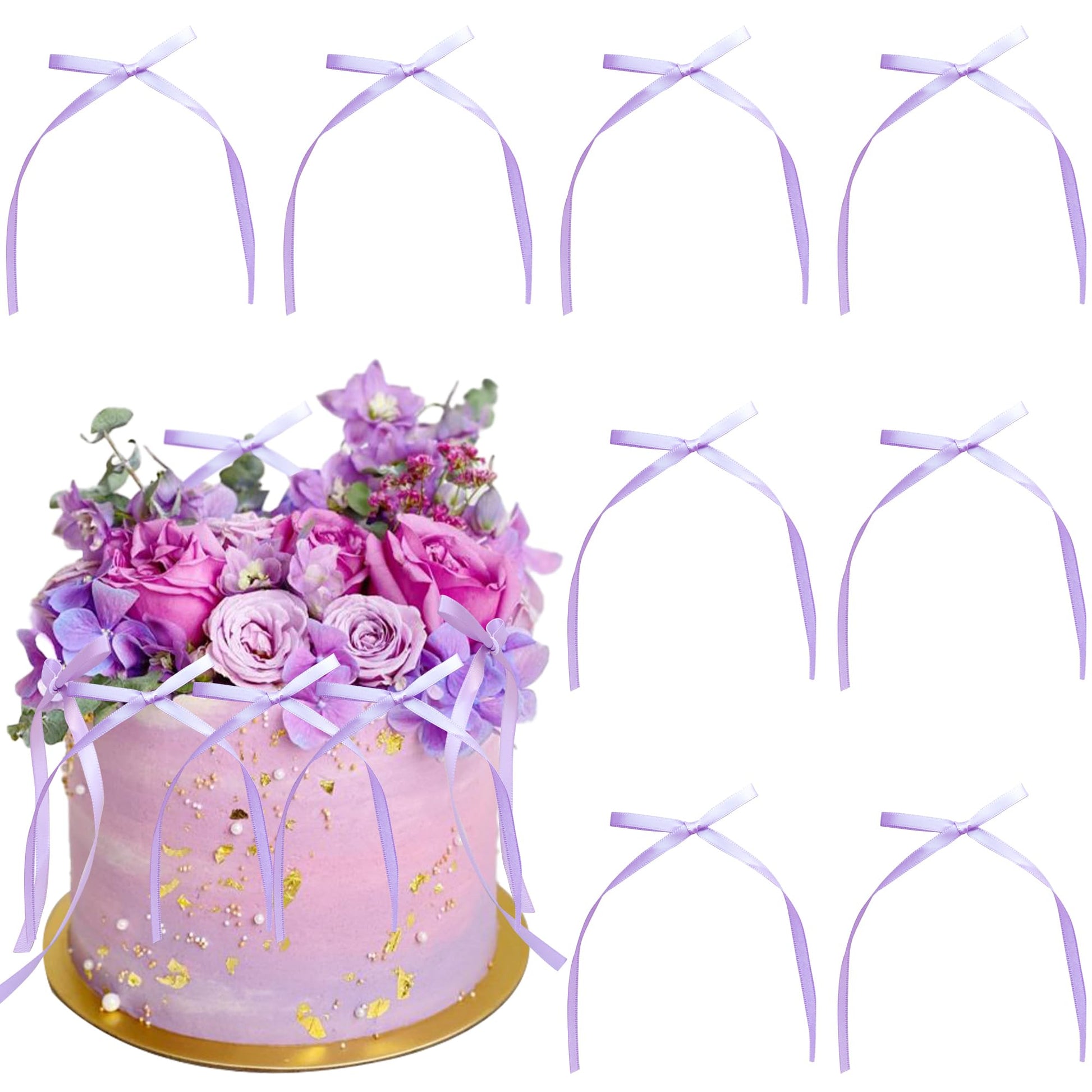Gyufise 30Pcs Bowknot Cake Toppers, Purple Cake Decorations for Baby Shower, Birthday, Wedding - 2.9x5.7 inches