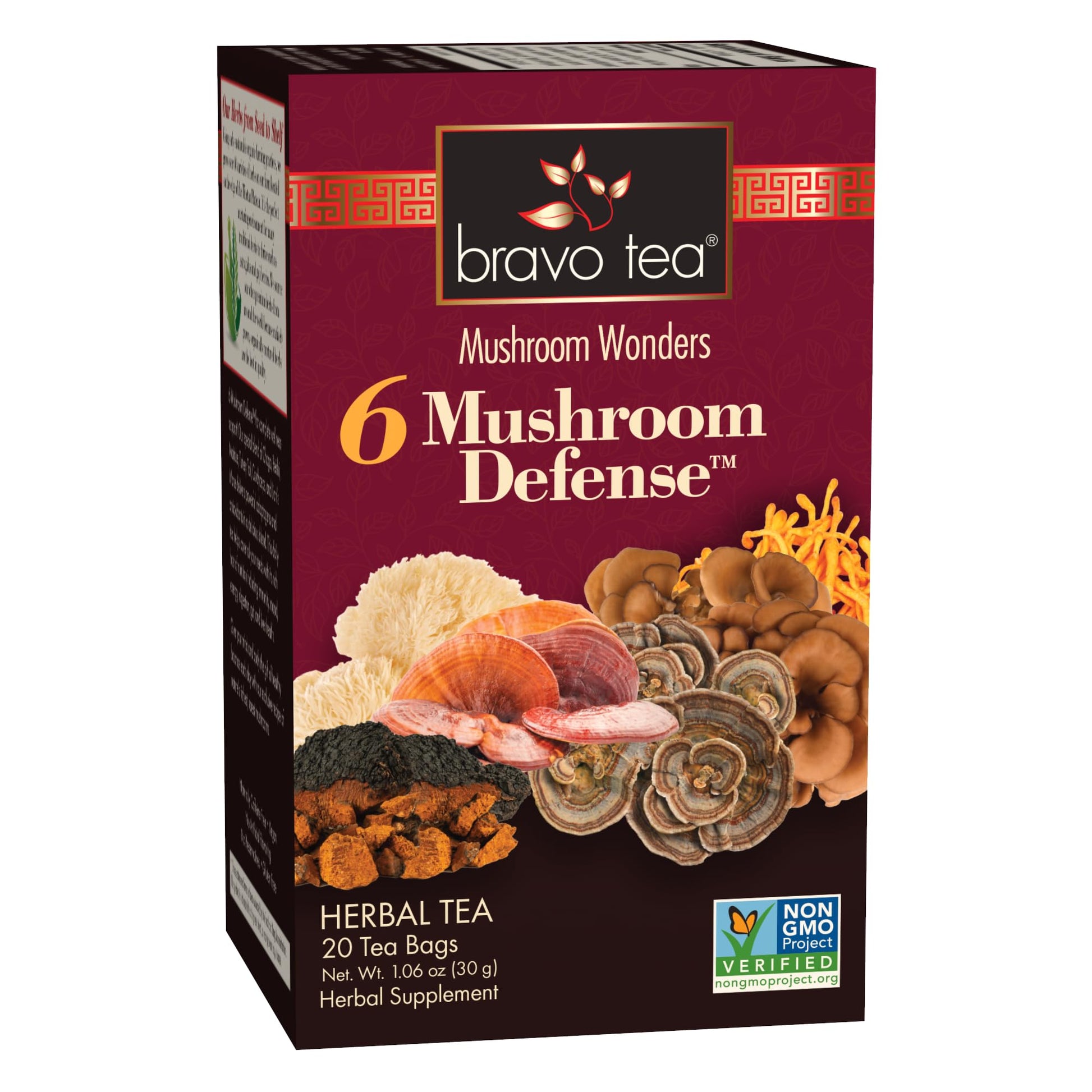 Bravo Tea 6 Mushroom Defense Herbal Tea  Energy Blend Free 20 Tea Bags  6 Count