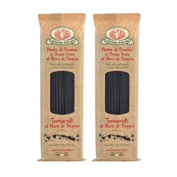 Rustichella dAbruzzo Tonnarelli with Squid Ink - Pack of 2 500g Each - Long Italian Pasta with Cuttlefish Ink, Ideal for Shellfish, Spicy Fish Sauce & Olive Oil Dishes - Authentic Flavored Pasta from Abruzzo, Italy