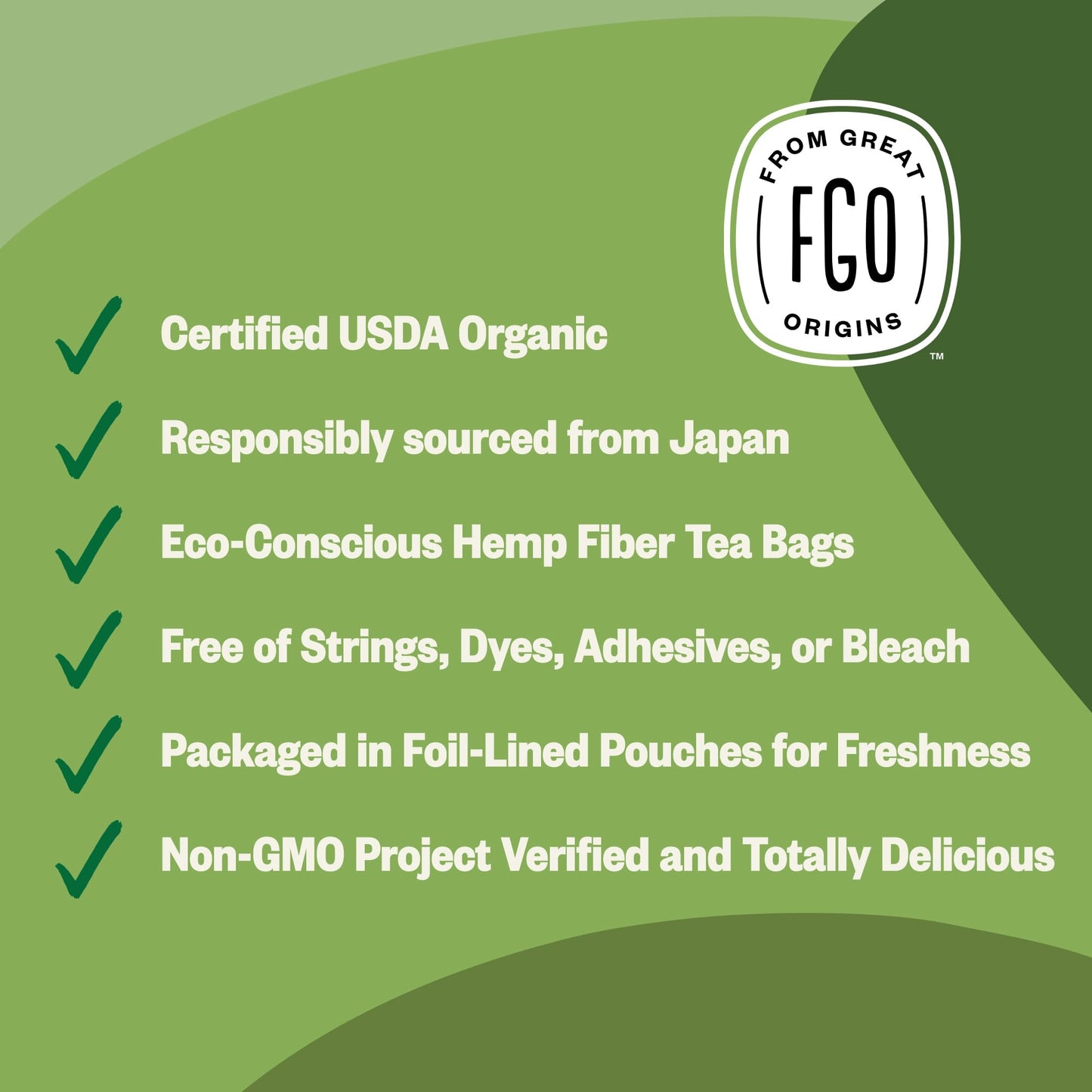 FGO Organic Japanese Matcha & Green Tea - Eco-Conscious Tea Bags, 100 Count (Pack of 1)