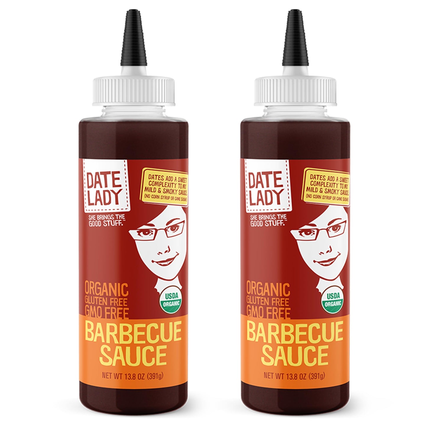 Date Lady BBQ Sauce - Organic, Gluten Free, Paleo Friendly, Vegan - 14.5 oz (Pack of 2) - Sweetened with Dates, No Added Flavors or MSG