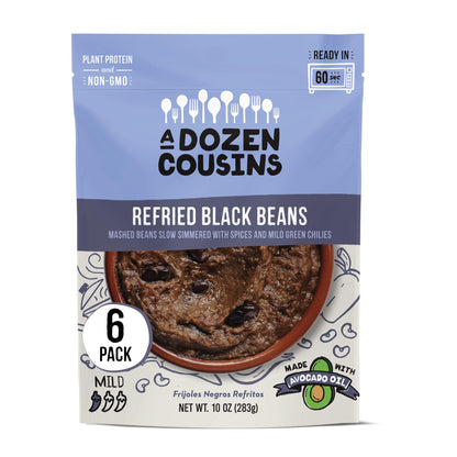 A Dozen Cousins Seasoned Beans, Microwaveable, Vegan and Non-GMO Meals Ready to Eat Made with Avocado Oil (Refried Black Beans, 