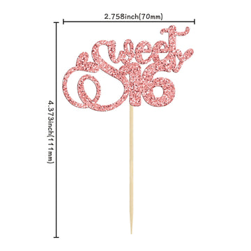 24Pcs Sweet 16 Cupcake Toppers Glitter Sixteen 16Th Birthday Cupcake Picks Cheers To 16 Years Old Cupcake Decorations For 16Th B