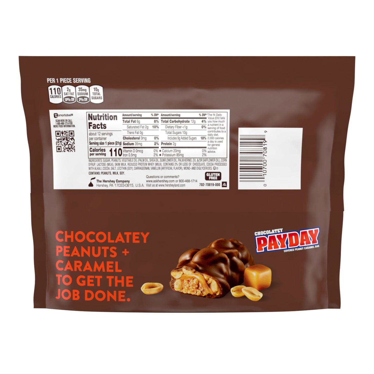 Payday Chocolatey Peanut Caramel Snack Size, Candy Bag, 9.12 Oz