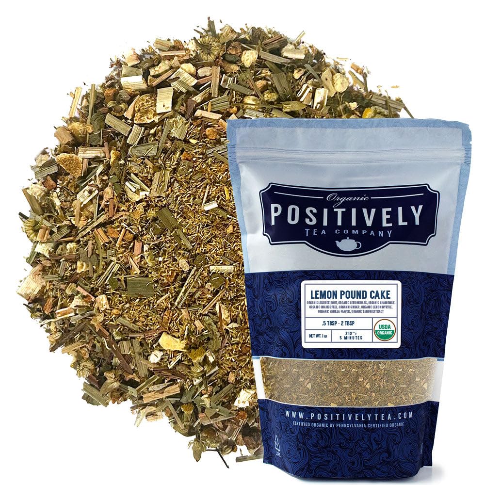 Organic Positively Tea Company Lemon Pound Cake Herbal Tea Loose Leaf 16 Ounce