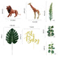 Realistic Safari Jungle Animals Cake Toppers With Plam Leaf Eucalyptus Leaves Cake Decorations For Wild Themed Birthday Baby Sho