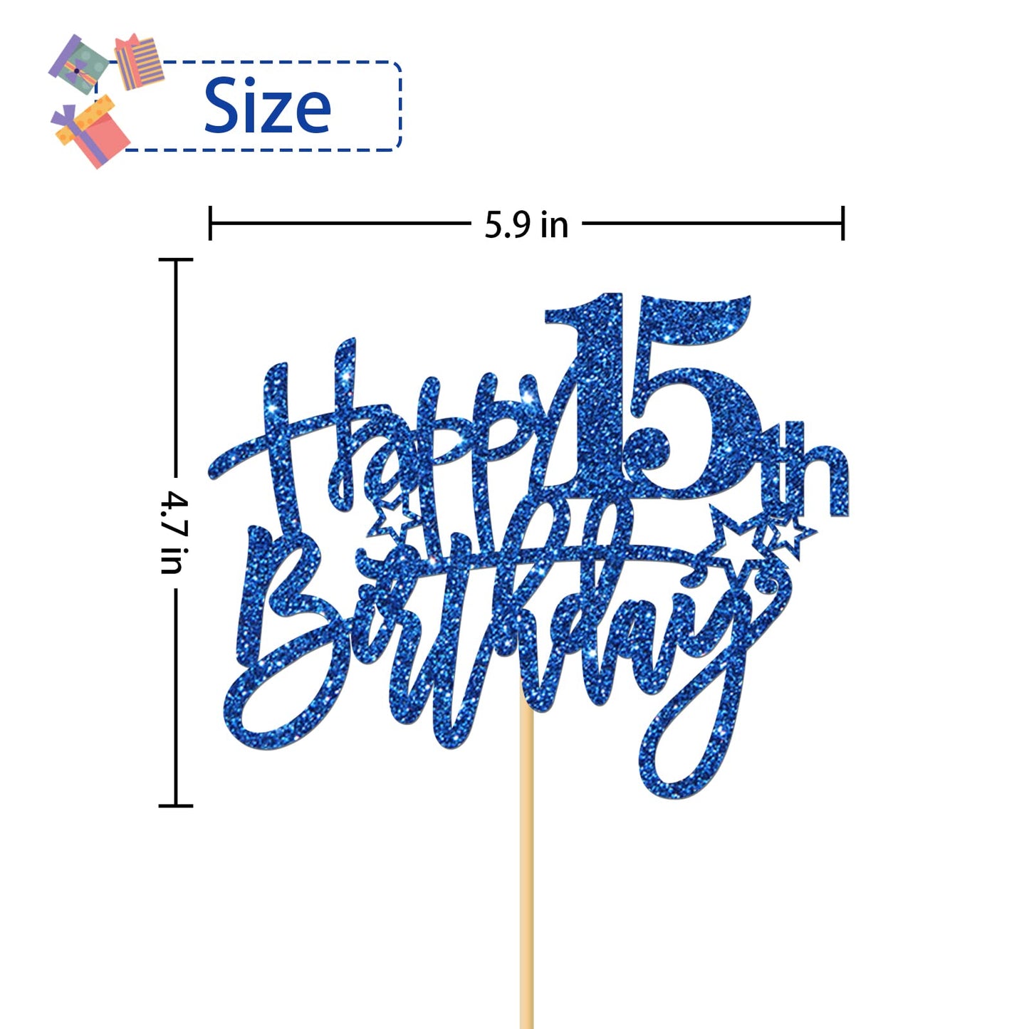 Roadsea Happy 15Th Birthday Cake Topper - Kid Girl Boy Teenager Fifteen Years Old Birthday Cake Supplies - 15Th Birthday Party D