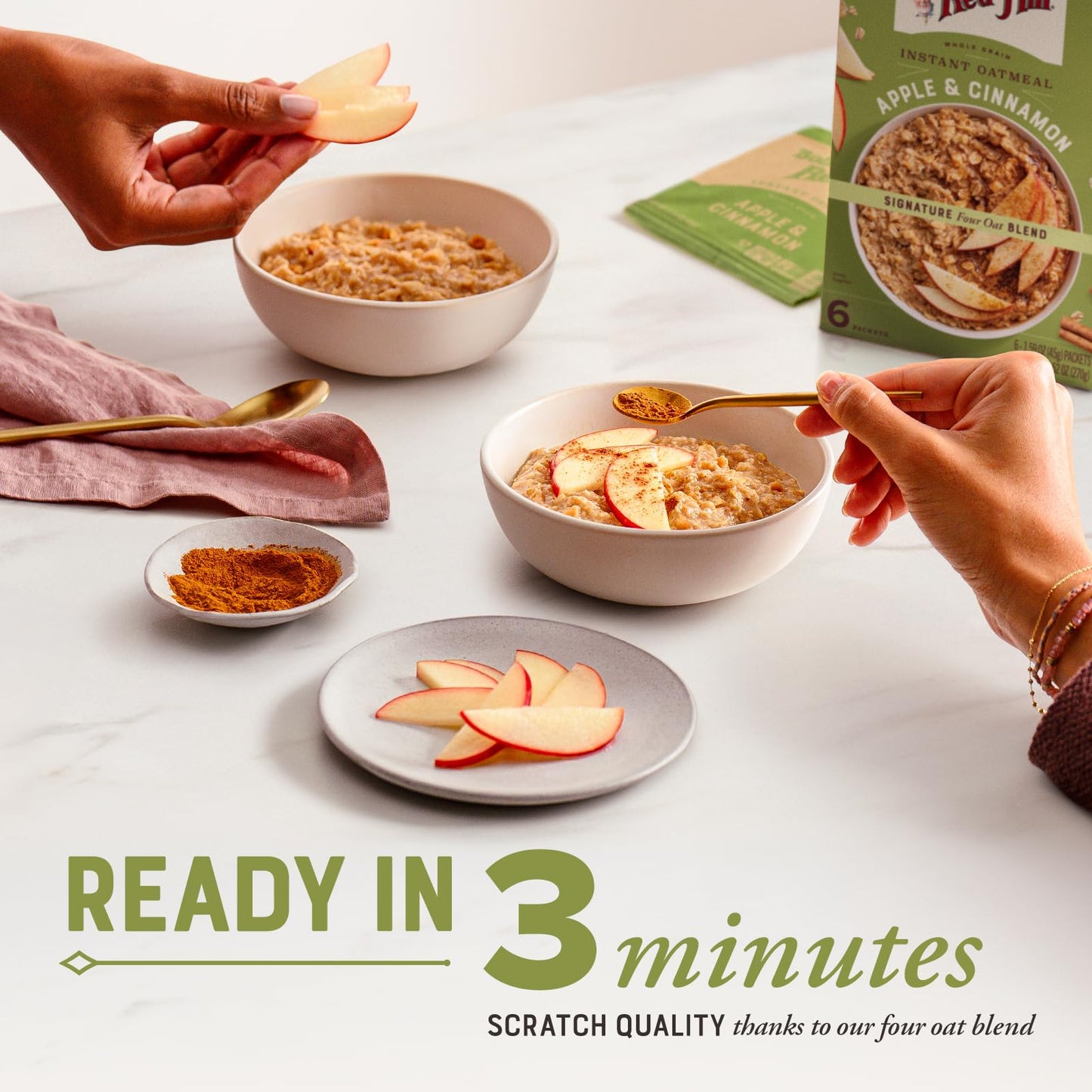 Bobs Red Mill Instant Oatmeal Packets  Apple & Cinnamon  6 Packets Total  Non-GMO  Gluten Free  Whole Grain