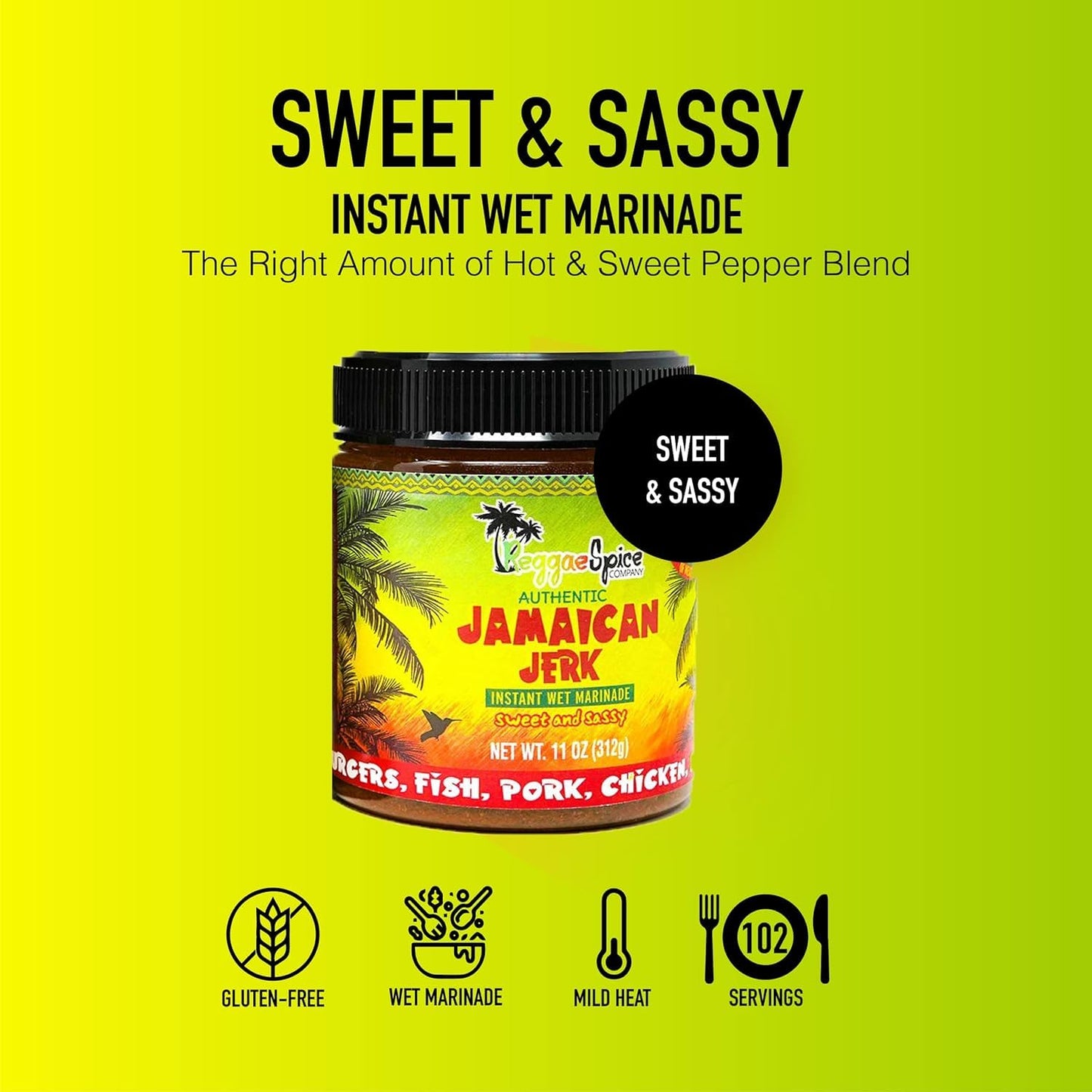 Reggae Spice Jamaican Jerk Seasoning Authentic Wet Rub Marinade Sauce - Perfect For Beef Pork Chicken Seafood And Vegetables - 1