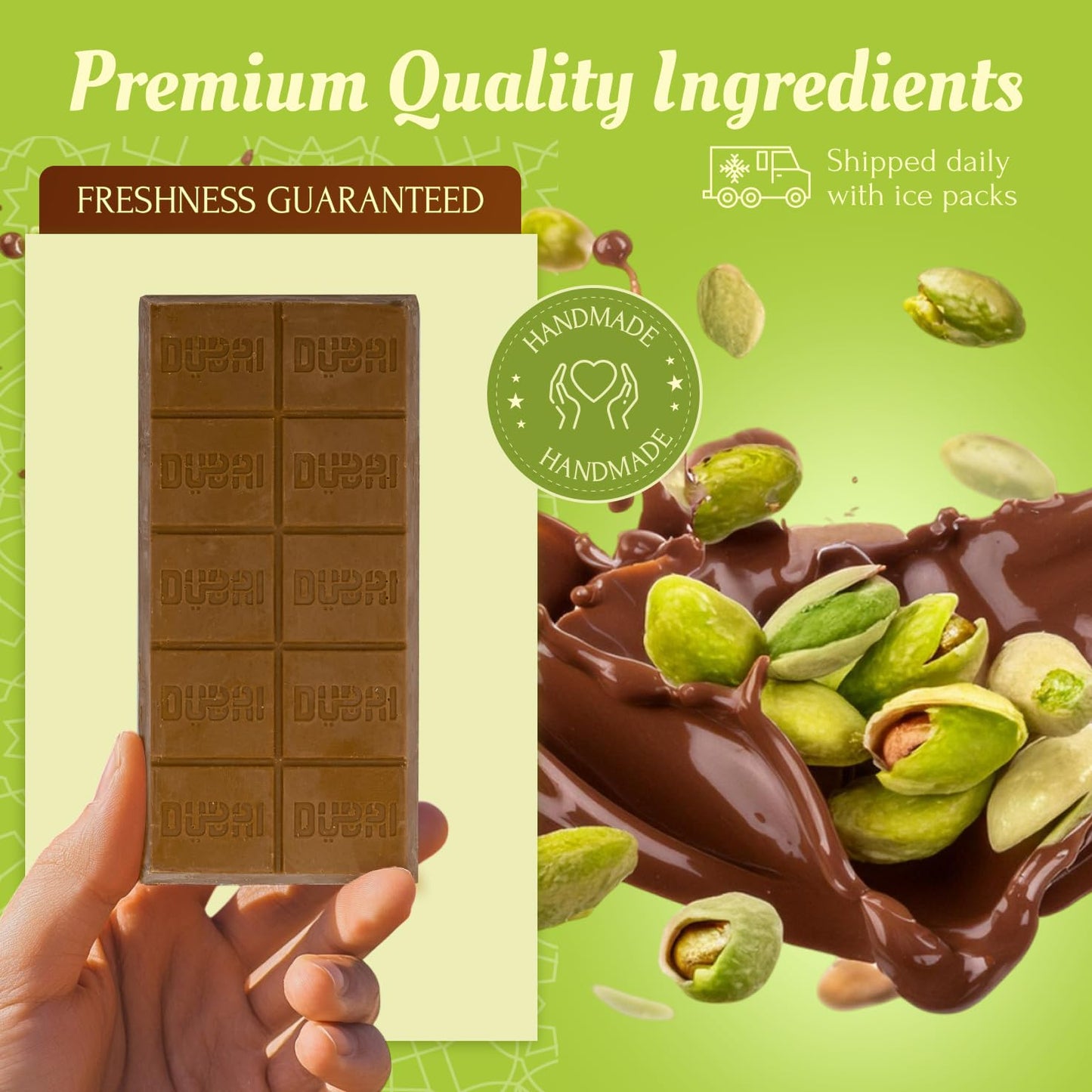 Dubai Chocolate Bar with Pistachio - 7 oz - Handmade Viral Dubai Chocolate - Crispy Shredded knafeh with Rich Chocolate  Ready to Eat  Perfect for Christmas (Pack of 1)