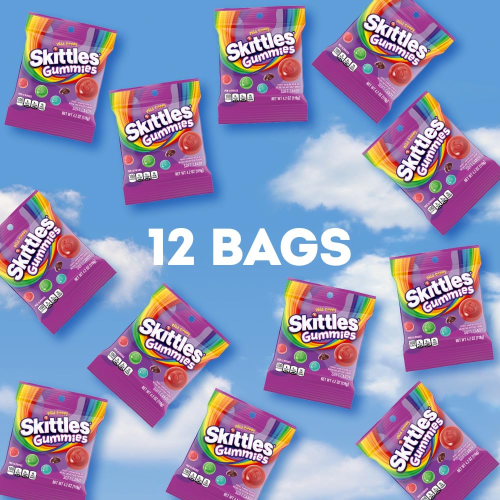 SKITTLES Gummies Wild Berry Fruit Gummy Candy  4.2 Oz Bags (Pack of 12)