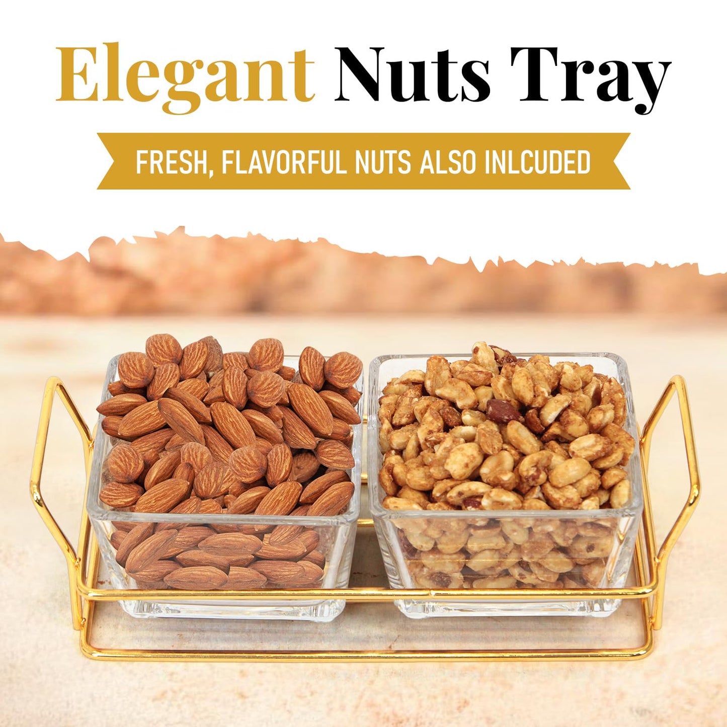 Nuts Gift Basket, Luxurious And Elegant 2 Sectional Premium Reusable Glass Tray, Perfect Holiday Food Gift Basket For Fathers Da